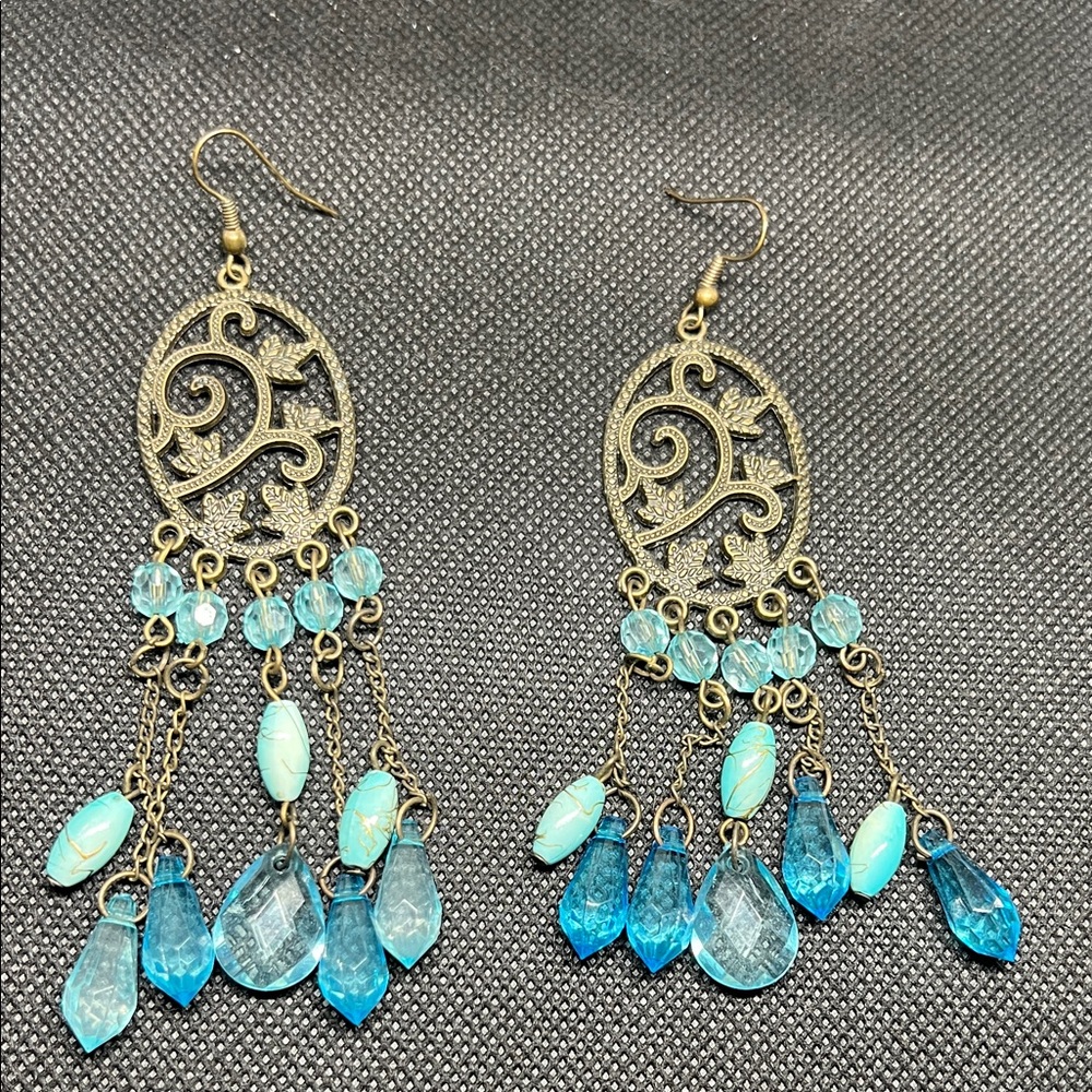 Chandelier Earrings with Vintage Aqua Glass Beads